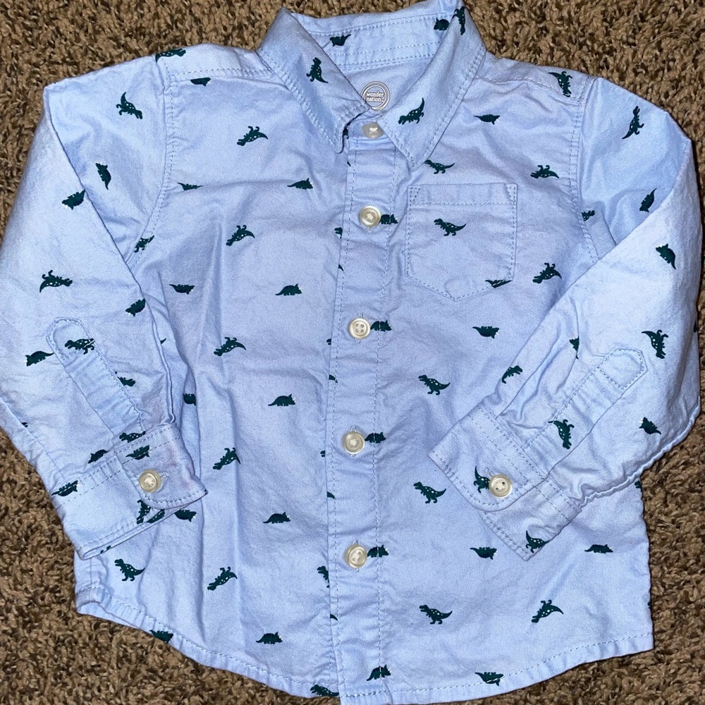 Wonder Nation Light Blue Dinosaur Button Down Shirt